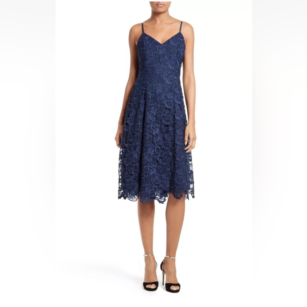 Alice + Olivia Naomi Spaghetti Strap Lace Dress in Sapphire-size 10